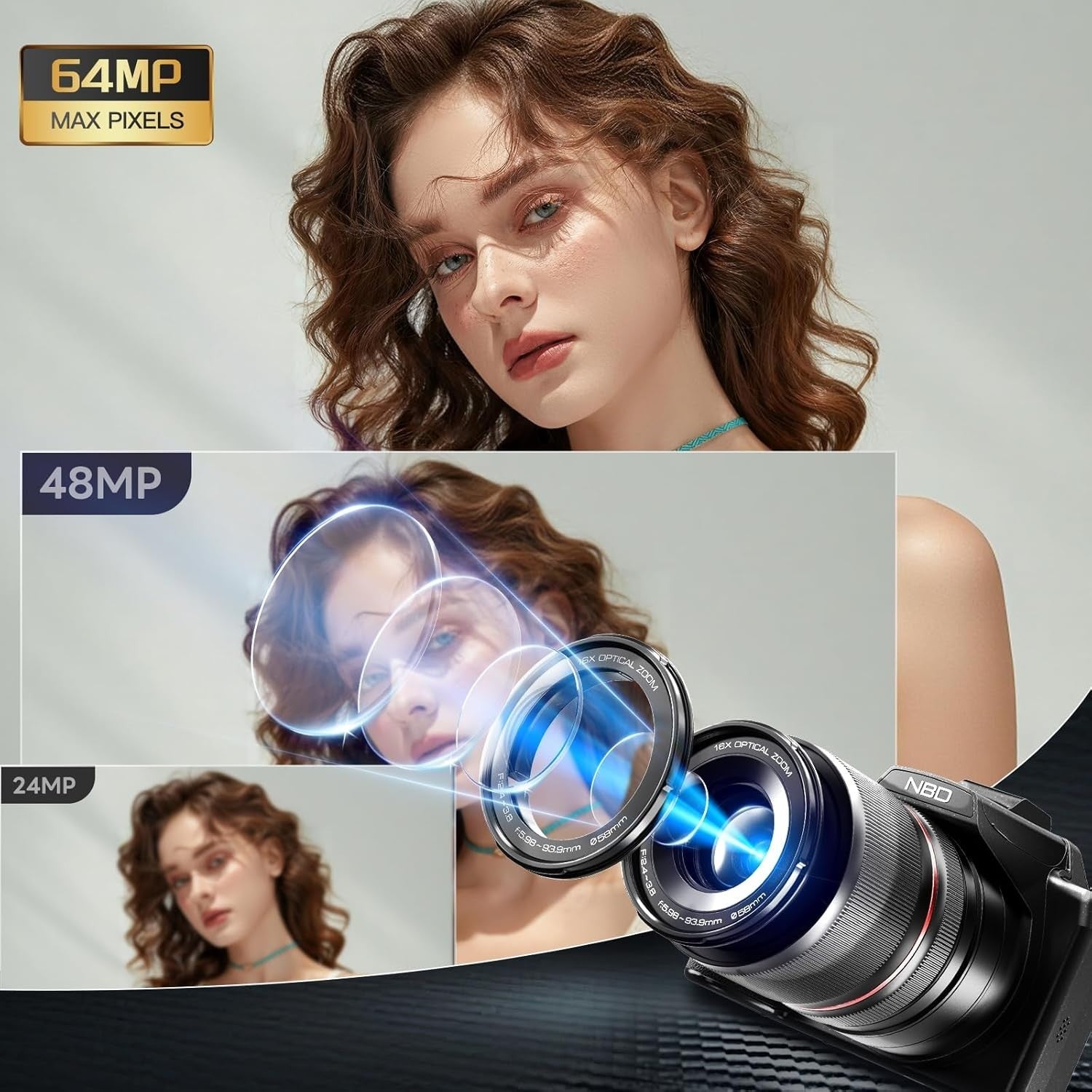 8K 64MP Digital Camera WiFi Flip Screen 16X Zoom w 64GB Card