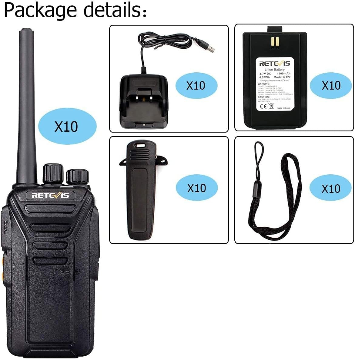 PMR446 Walkie Talkies 10 Pack Rechargeable VOX w Earpiece 16CH