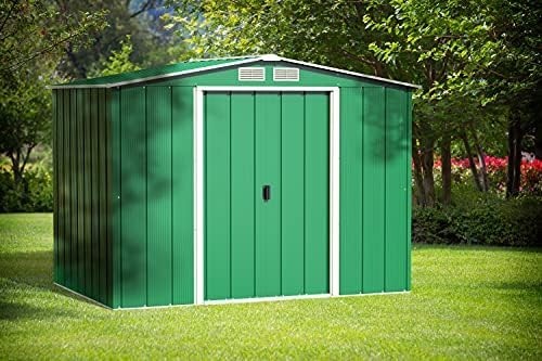 Metal Garden Storage Shed 8x6ft Waterproof Outdoor Tool & Bike Shed Green
