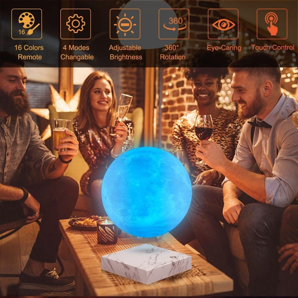 Magnetic Floating Moon Lamp 16 Colors, Rotating 3D LED Night Light 22cm
