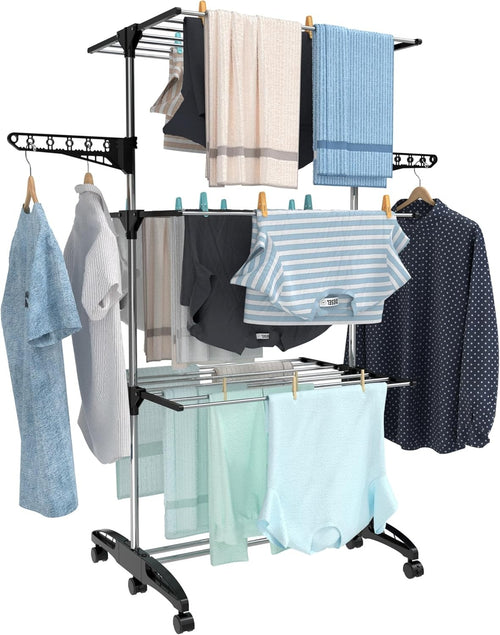 4 Tier Clothes Airer Drying Rack Indoor Stainless Steel Folding Laundry Stand