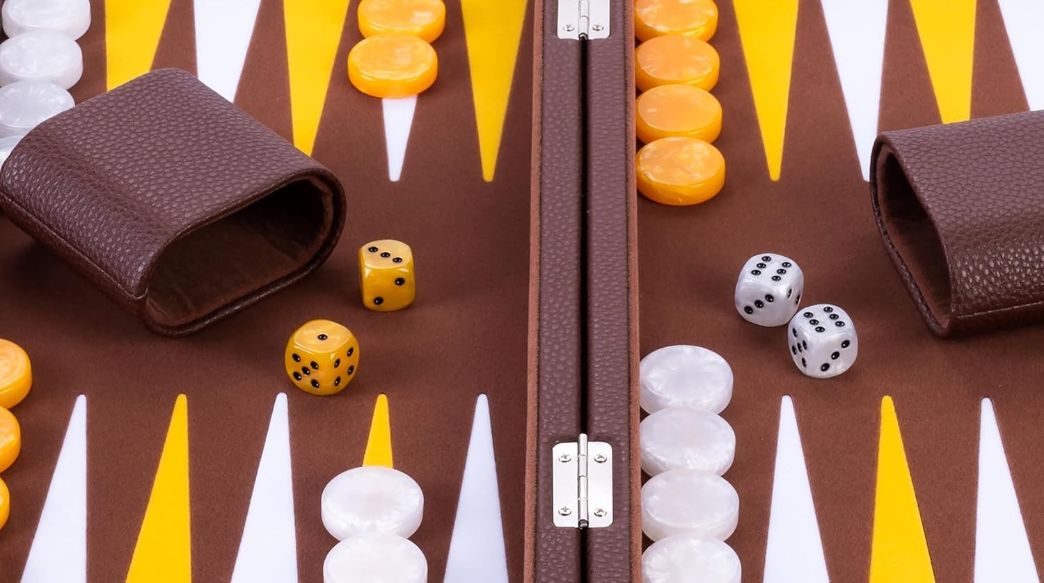 Luxury Backgammon Set 15in Faux Leather Case Travel Board Game with Dice Cups