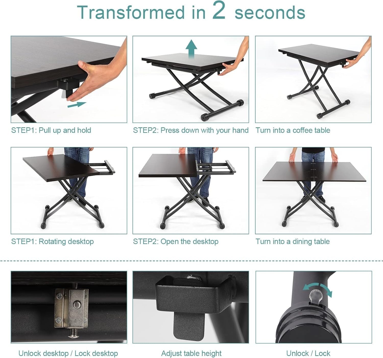Height Adjustable Expandable Space Saving Coffee Dining Table