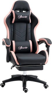 Gaming Chair PU Leather Recliner w/ Footrest 135° Swivel Black Pink
