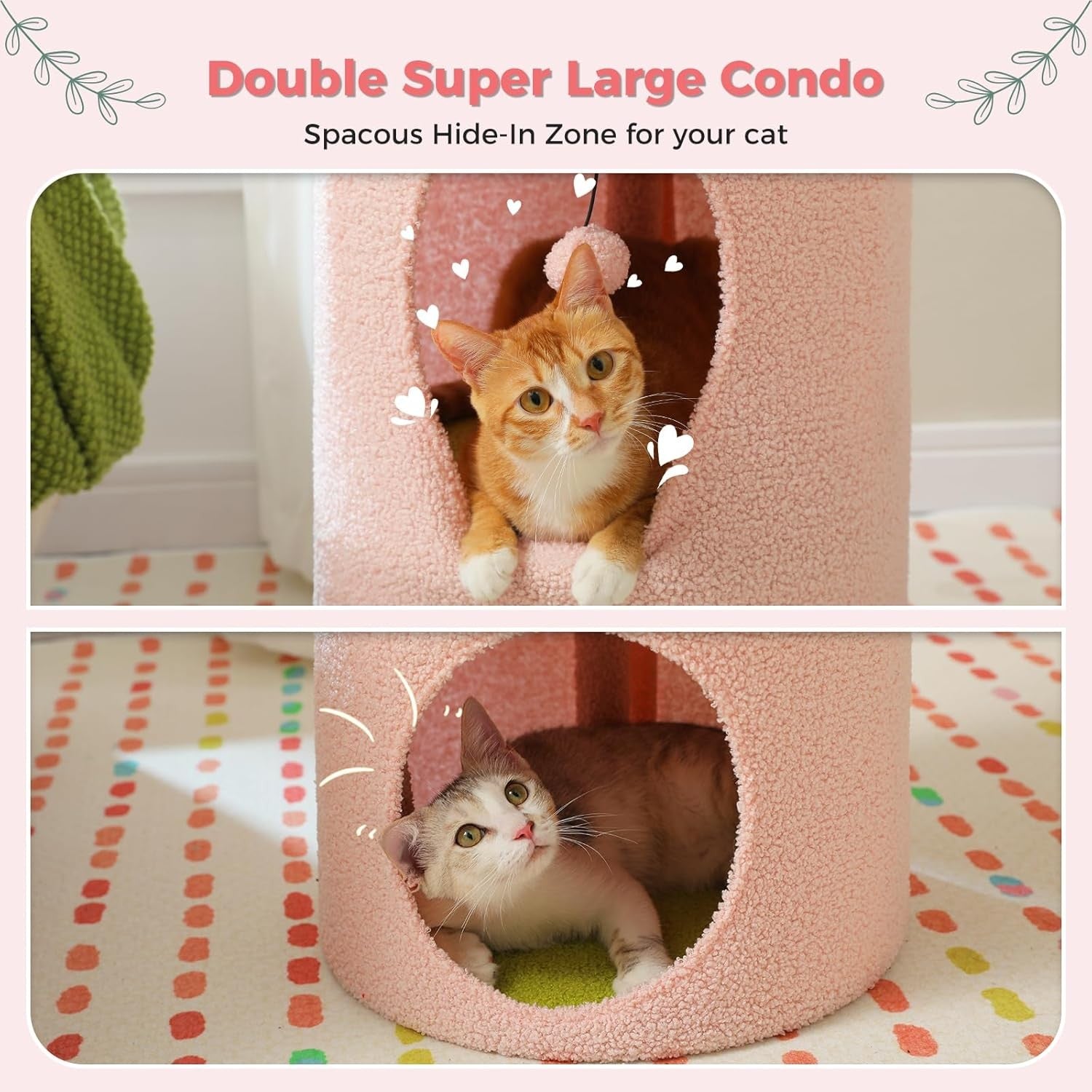 Flower Cat Cave Bed with Condo Top Perch Hideaway Tower Pink 2 Level