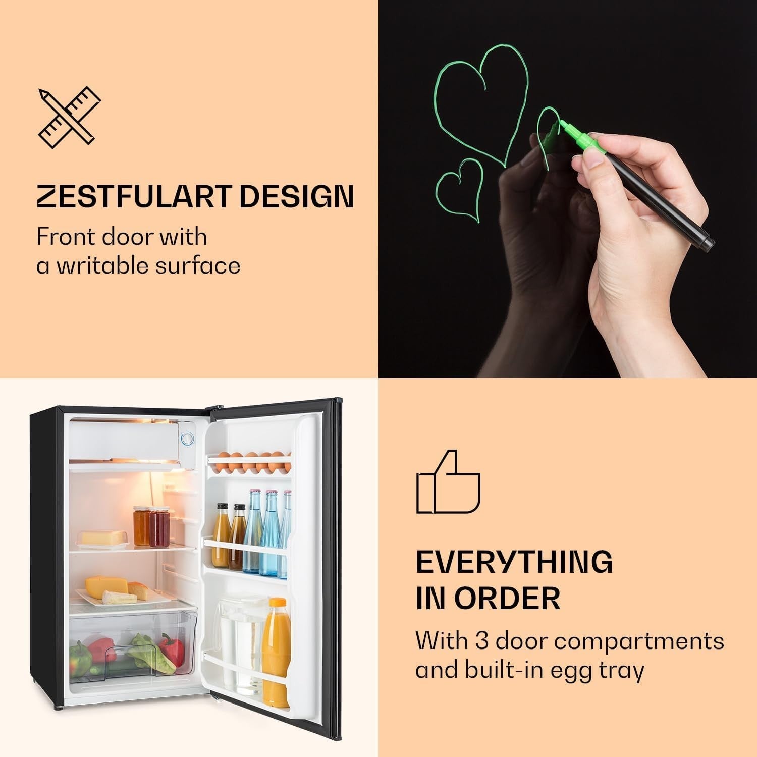 Mini Fridge 81L Freezer Combo Black Compact Writable Door 2-Door Refrigerator