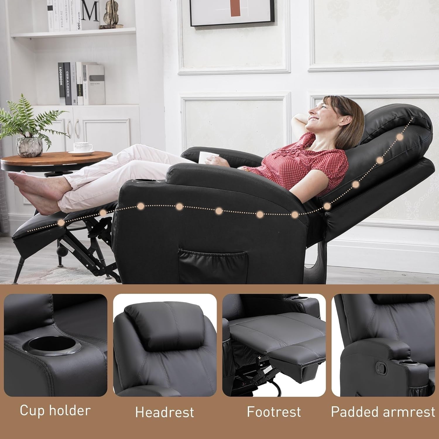 Massage Recliner Rocker Chair 360° Swivel 165° Recline Footrest Black