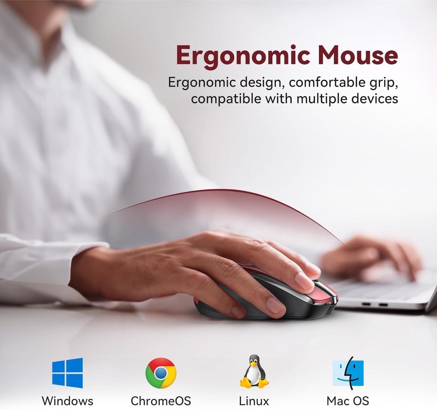 Silent Rechargeable Bluetooth Mouse 4800 DPI Ergonomic Red Wireless Laptop PC