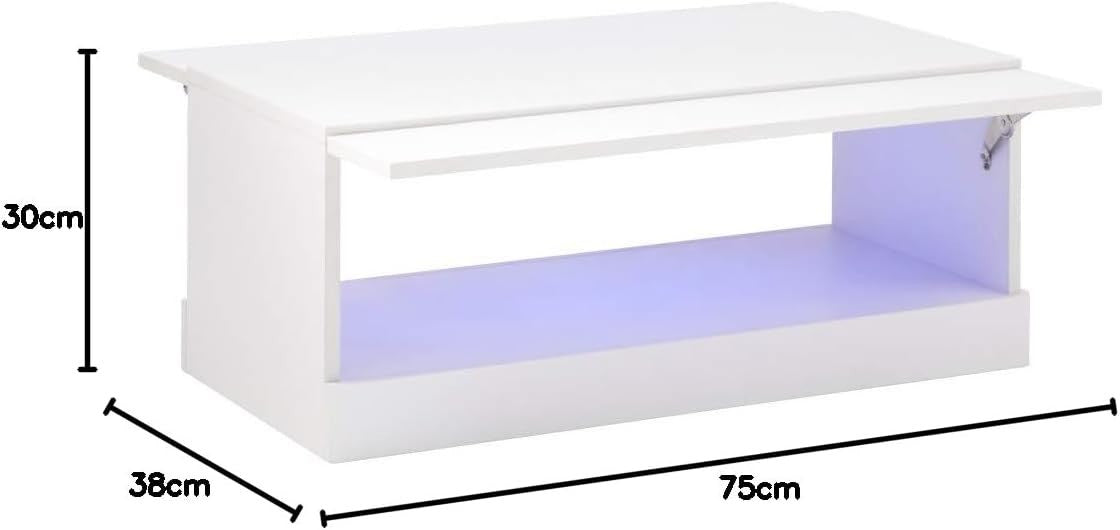 LED Coffee Table with Storage & High Gloss Finish – White Modern TV Unit