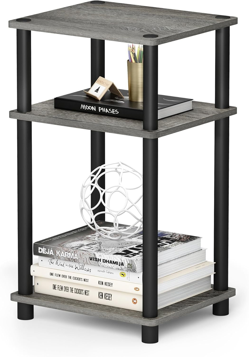 3 Tier End Side Table Small Nightstand – Slim Storage Unit 57.9cm High