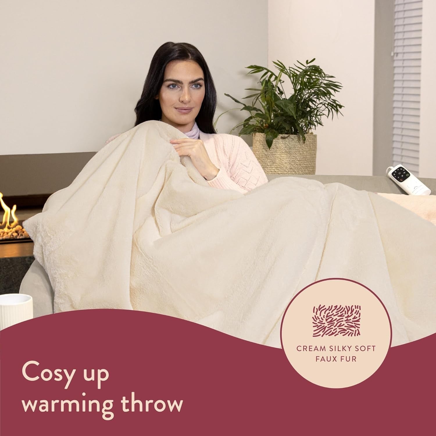 Electric Heated Throw Blanket 160x120cm Faux Fur 6 Heat Settings Timer