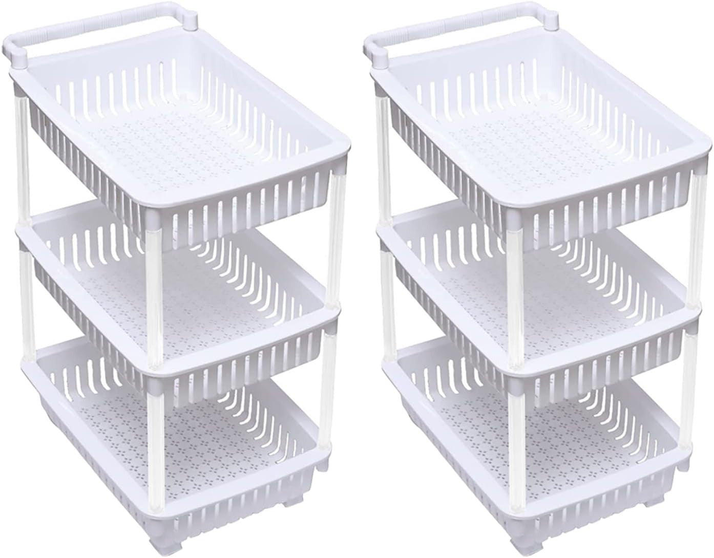 2x 3 Tier Rolling Storage Trolley Carts on Wheels Kitchen Bathroom Organizer
