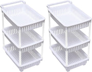 2x 3 Tier Rolling Storage Trolley Carts on Wheels Kitchen Bathroom Organizer