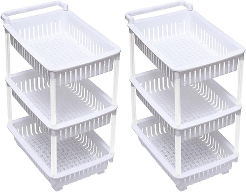 2x 3 Tier Rolling Storage Trolley Carts on Wheels Kitchen Bathroom Organizer
