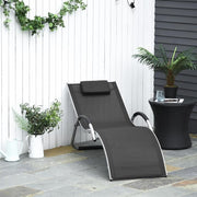 Outdoor Recliner Sun Lounger Folding Mesh Chair w/ Pillow, Garden Patio