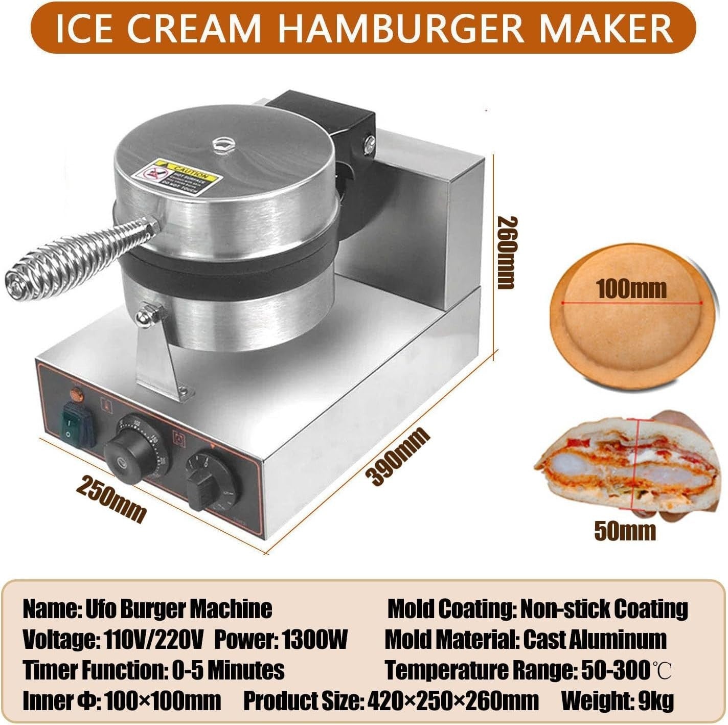 Commercial Waffle & Panini Maker Electric Non-Stick Dual Heating 258W