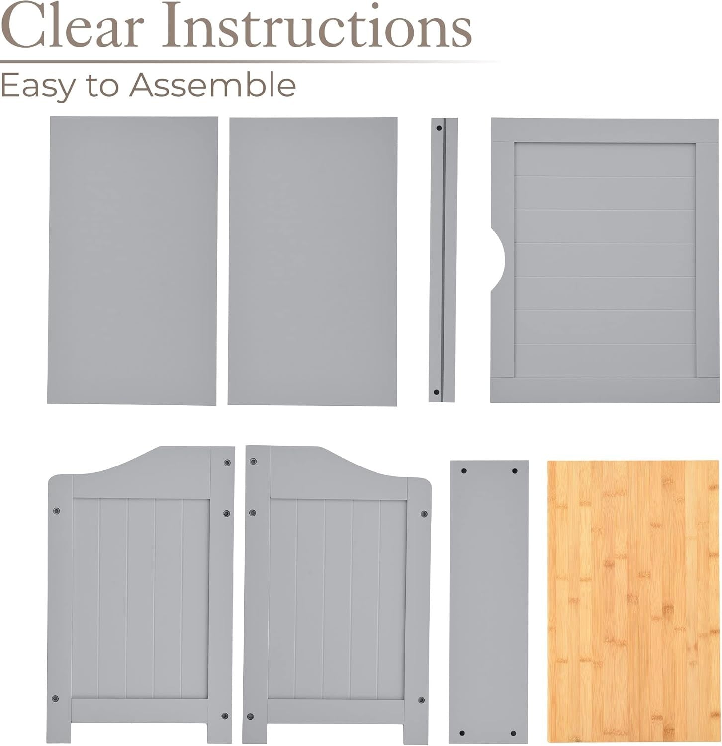 Bathroom Laundry Bin Cabinet Wooden Storage Box with Lift Lid Grey Bamboo