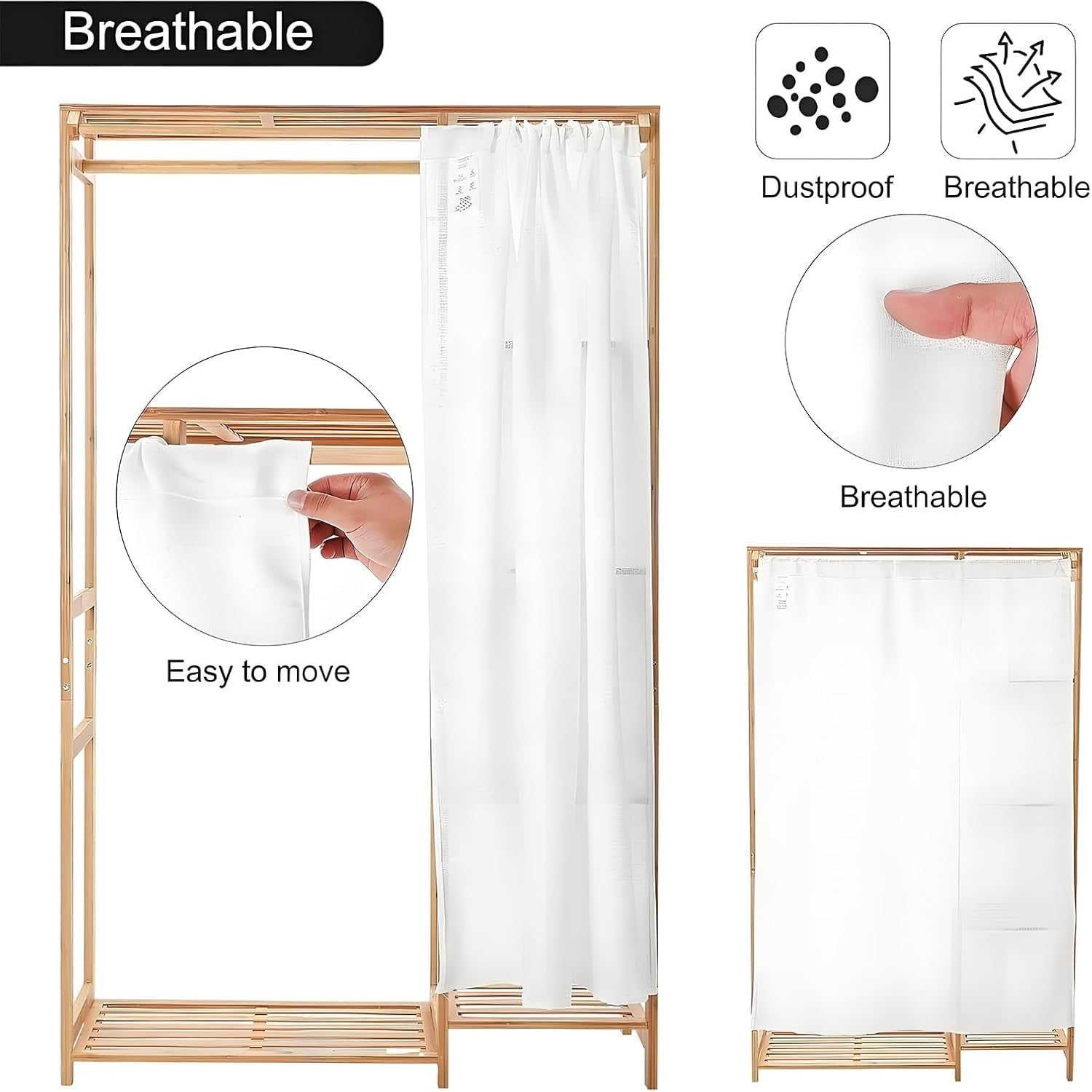 Bamboo Clothes Rail 147cm Garment Rack with 4 Shelves Open Wardrobe