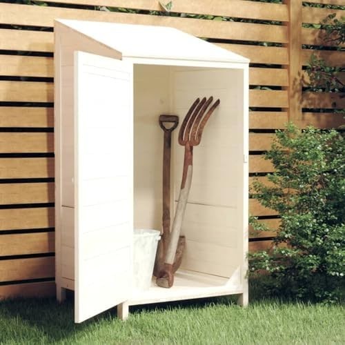 Outdoor Wooden Garden Shed 55x52x112cm White Storage Box Weather-Resistant