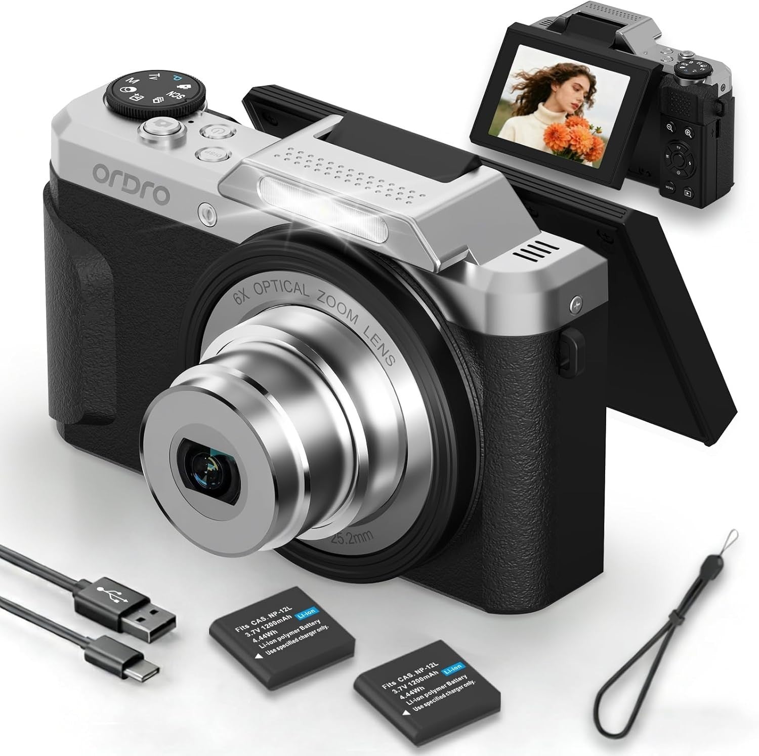 4K Vlogging Camera 64MP 6X Optical Zoom Flip Screen WiFi Black