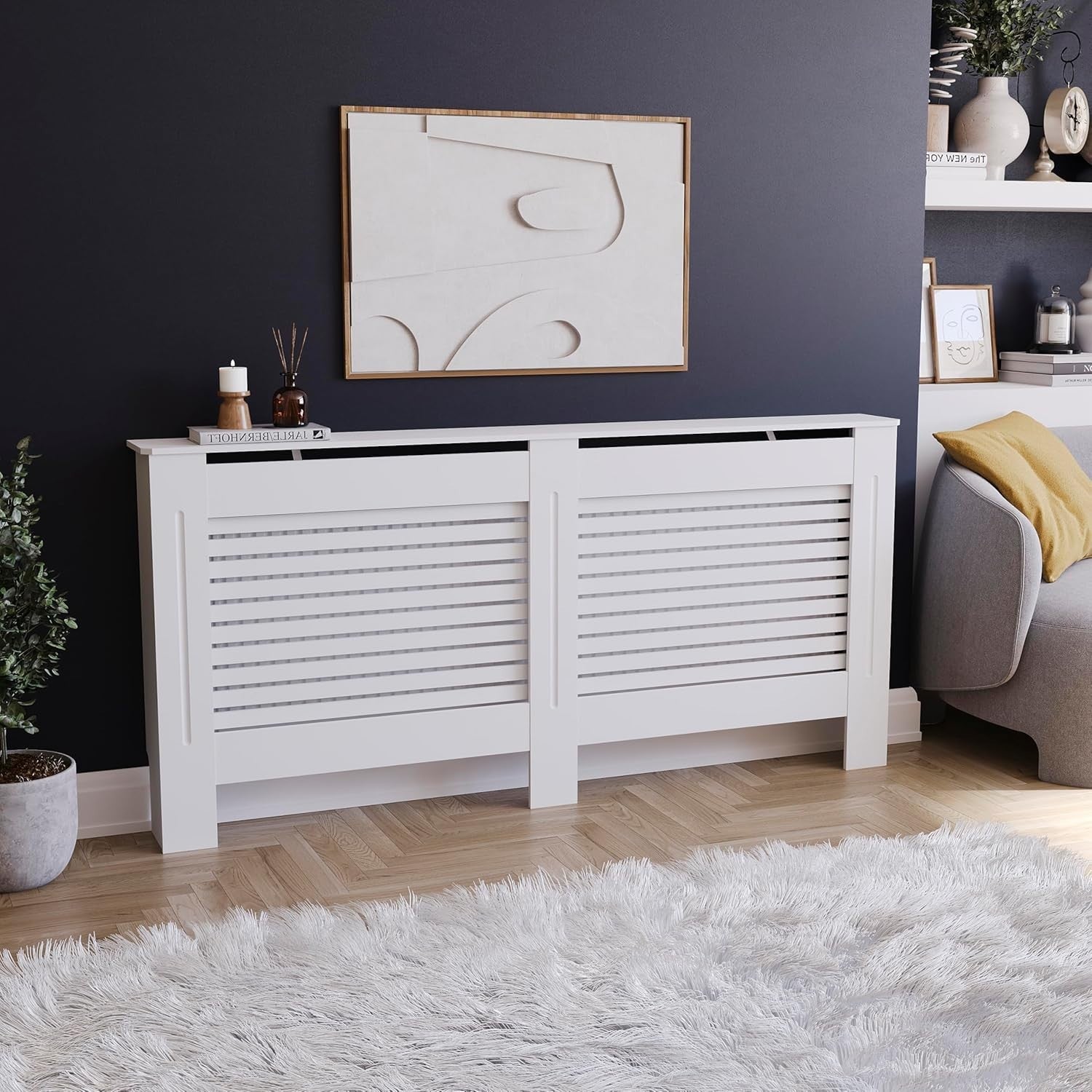 Extra Large White Radiator Cover 172cm Modern MDF Heating Cabinet with Shelf