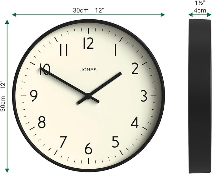 Modern 30cm Silent Wall Clock | Minimalist Black Frame | Easy Read Home Decor
