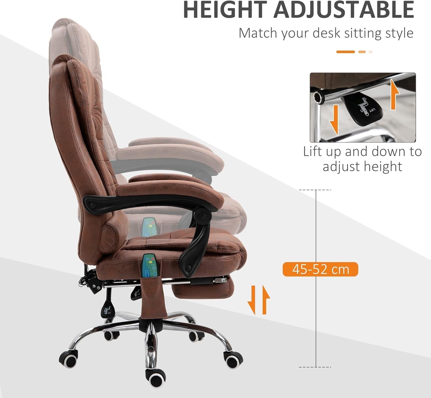 Heated Electric Massage Recliner Office Chair Brown Vibration Footrest High Back