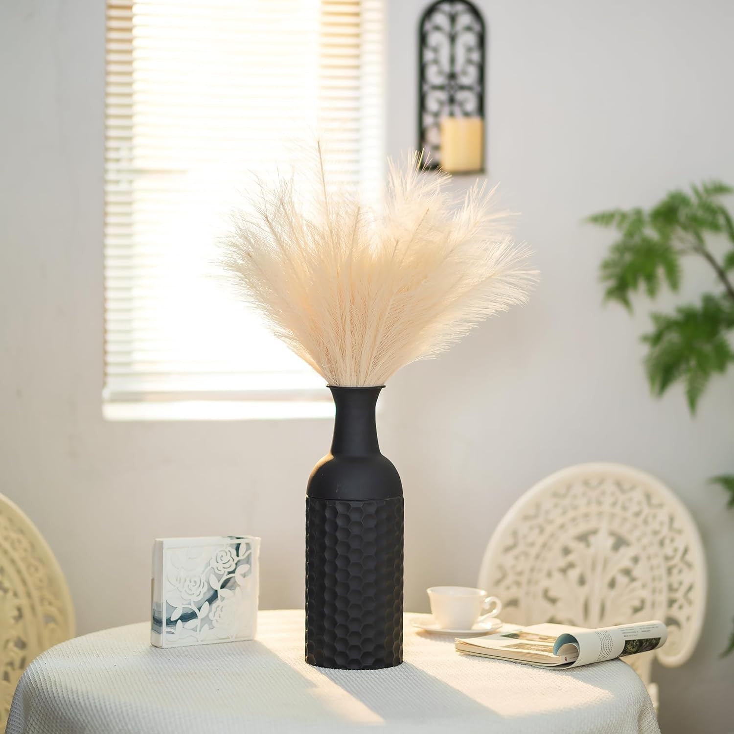 Large Black Floor Vase Set Tall Metal Standing Vases Modern Home Decor