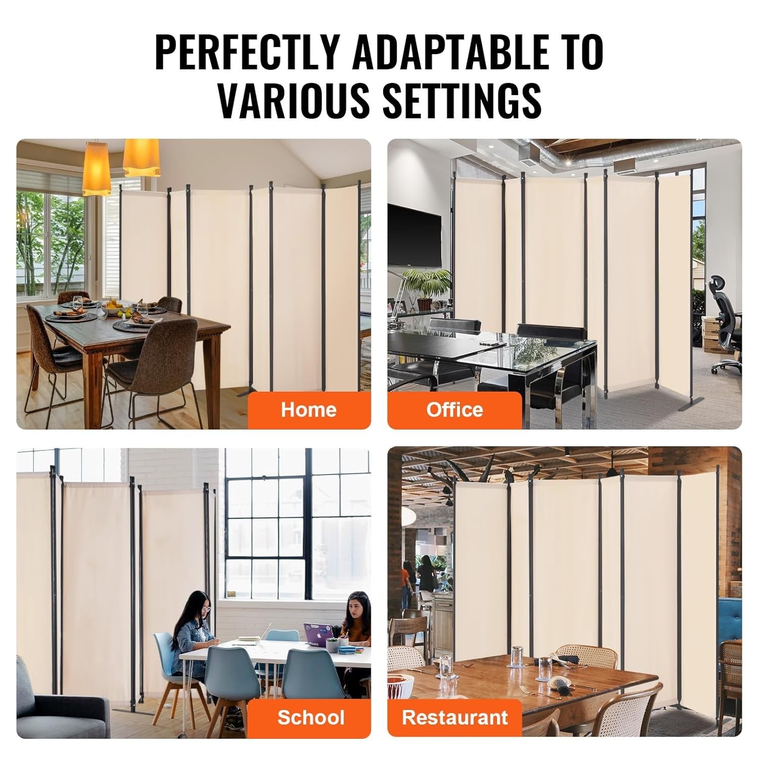 6 Panel Beige Folding Room Divider Privacy Screen Freestanding 317x181cm