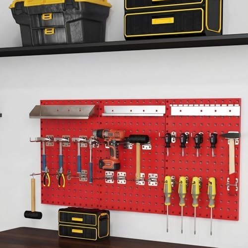 Wall-Mounted Pegboard Tool Organizer Kit 3 Boards 28 Accessories Red