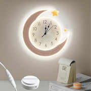 Moon Neon Wall Clock LED Dimmable Silent Night Light Bedroom Decor