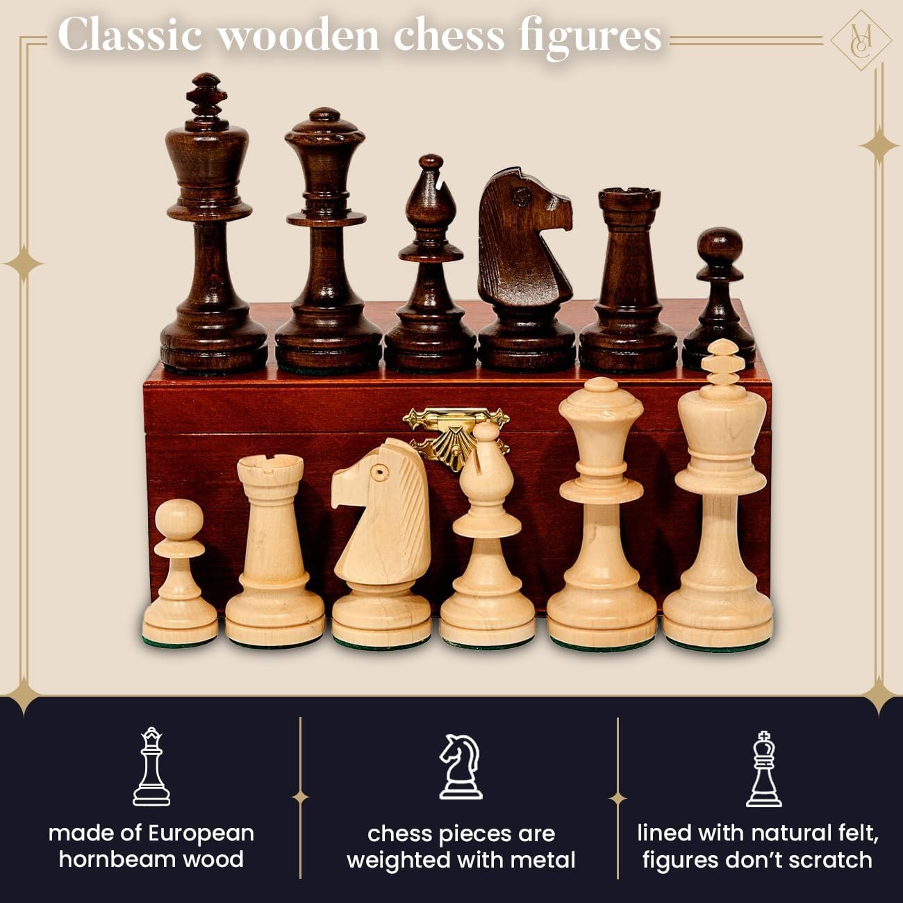 Staunton Tournament Wooden Chess Pieces Set | Handcrafted Weighted 85mm King