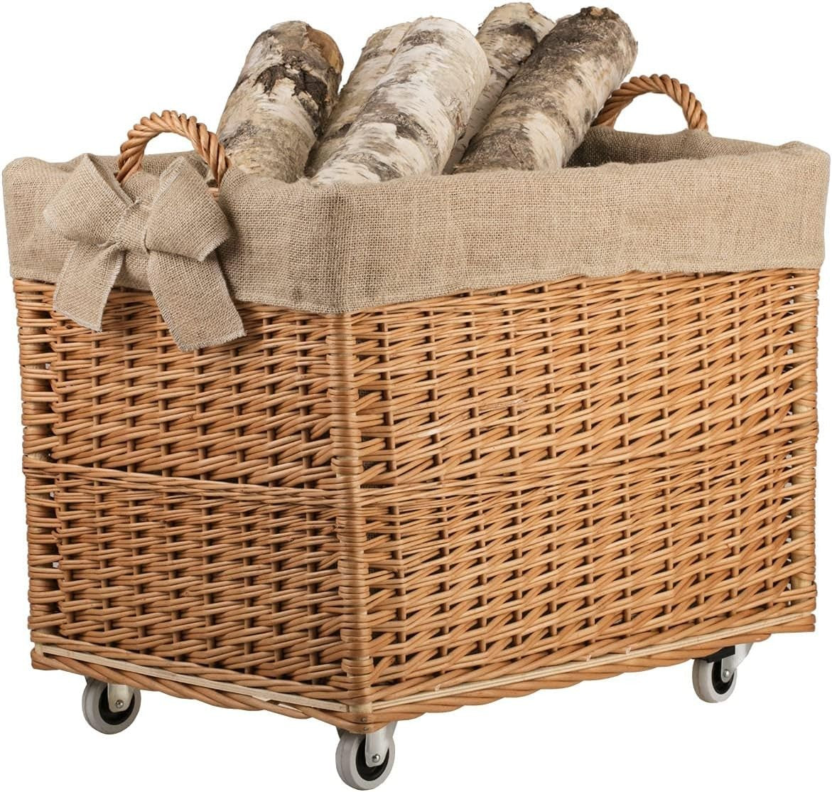 Rustic Wicker Log Basket with Handle, Indoor Firewood Storage, 63x43x52 cm