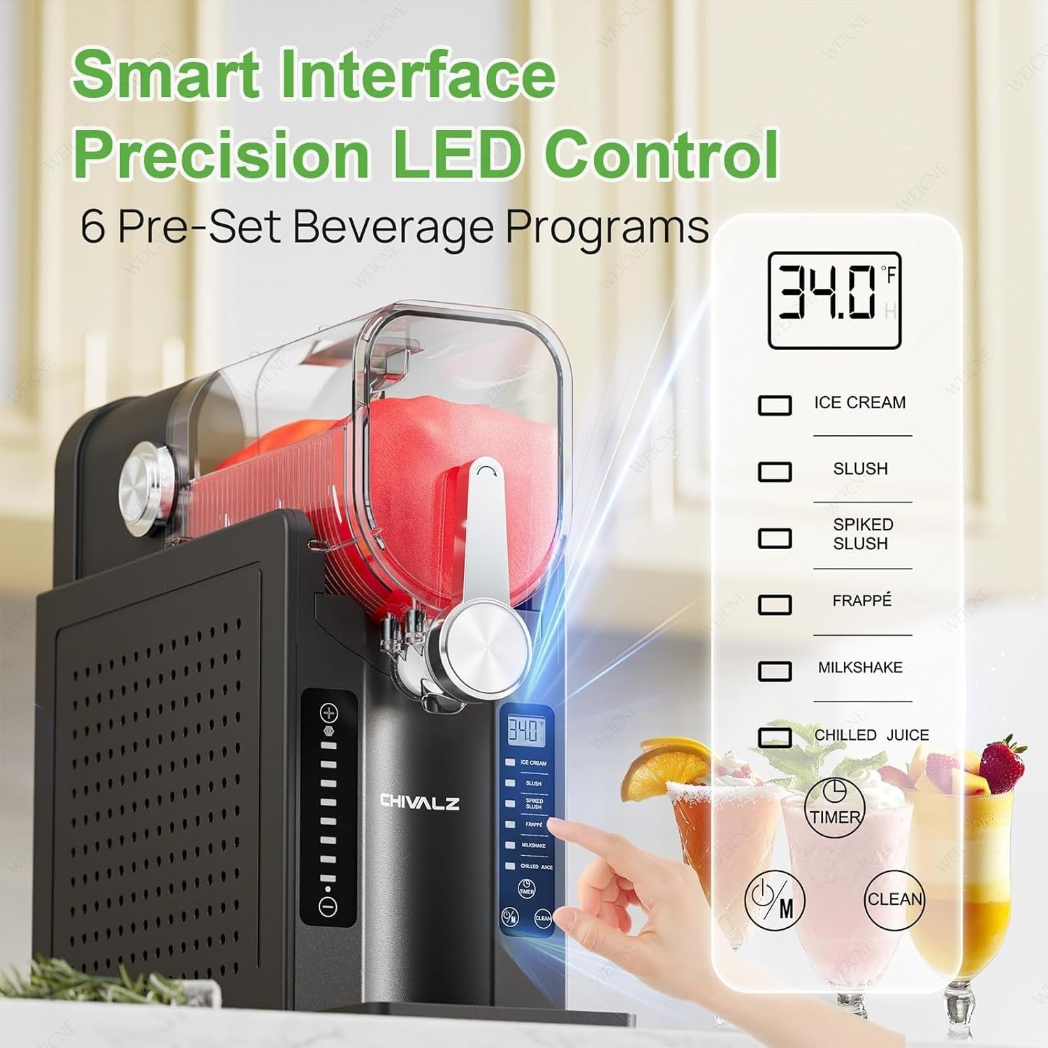 Slush Machine Frozen Drink Maker 1.6L LED Touch No Ice 6 Presets