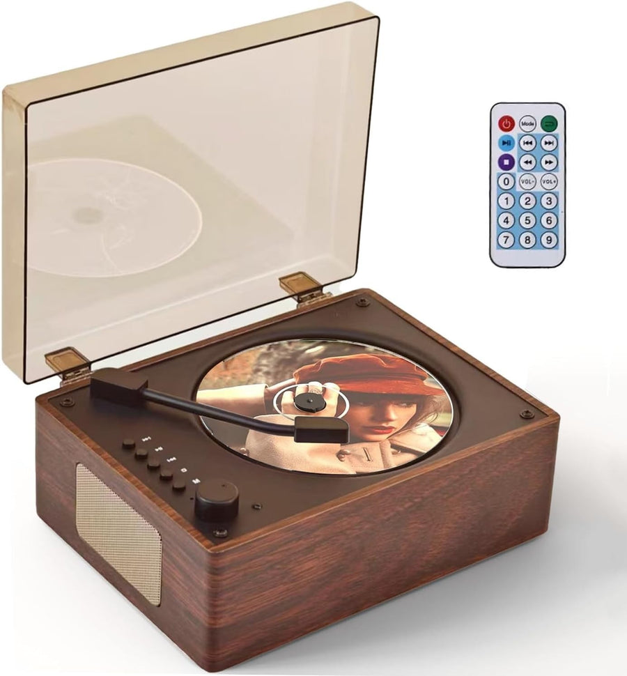 Retro Bluetooth CD Player HiFi Speakers USB AUX Type C Remote Walnut