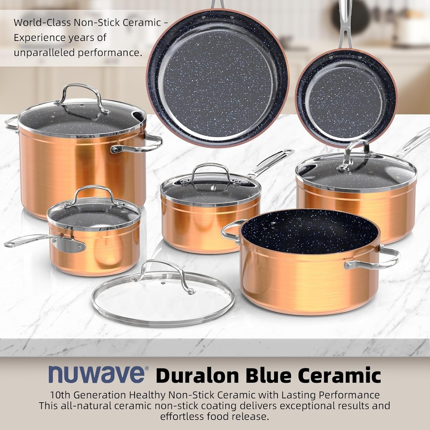 12pcs Induction Ready Non Stick Ceramic Cookware Set – Copper Pots & Pans