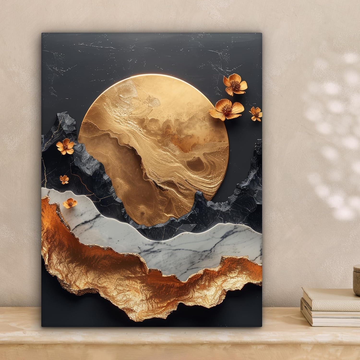 Gold Black Abstract Canvas Wall Art 30x40cm Luxury Modern Print