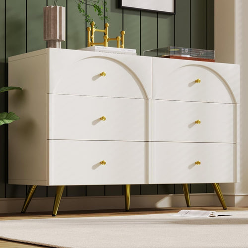 Cream White 6-Drawer Chest Storage Cabinet Soft Close Floor-Standing Unit