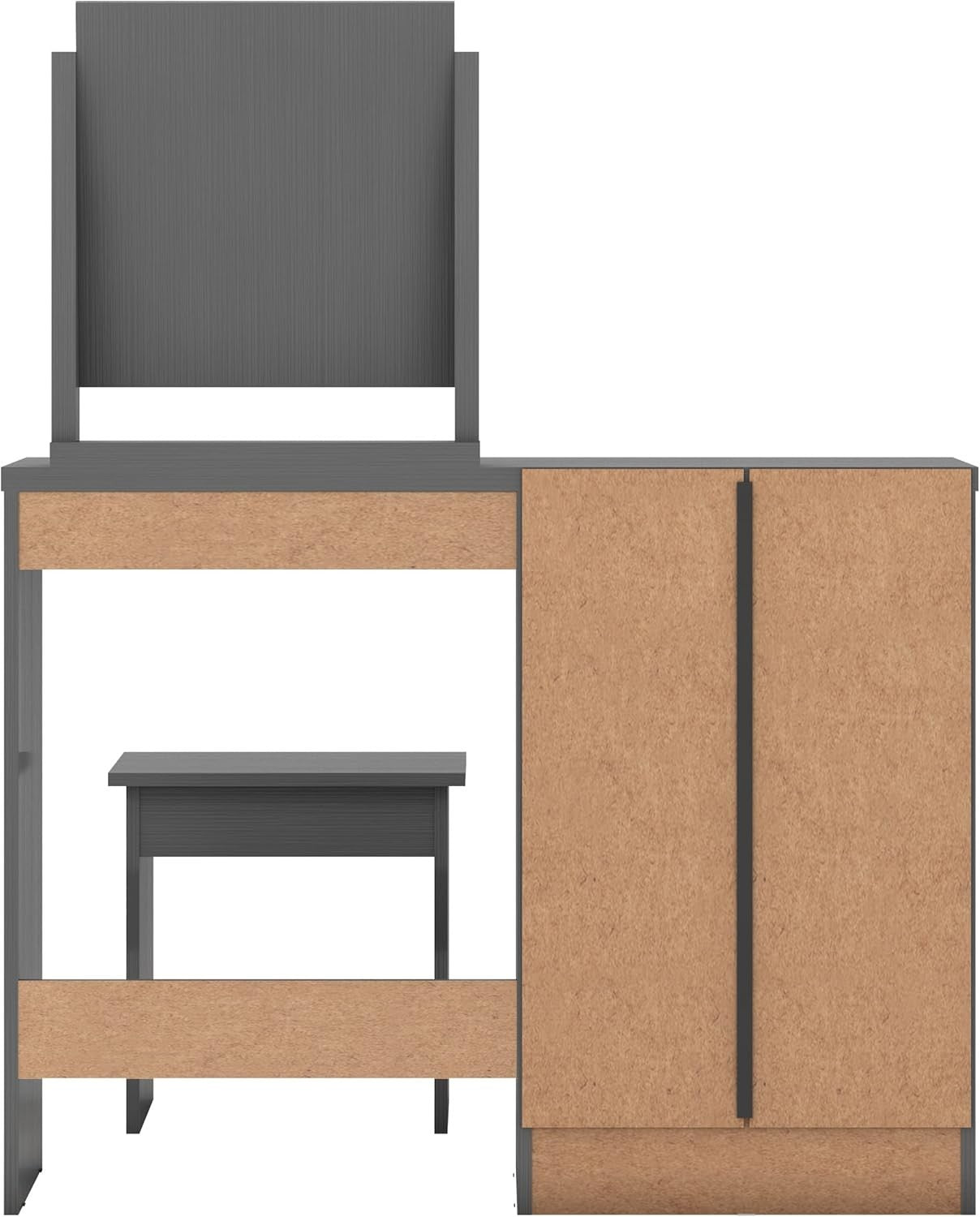 Modern Grey 4-Drawer Dressing Table Set Vanity Mirror & Stool Bedroom Furniture