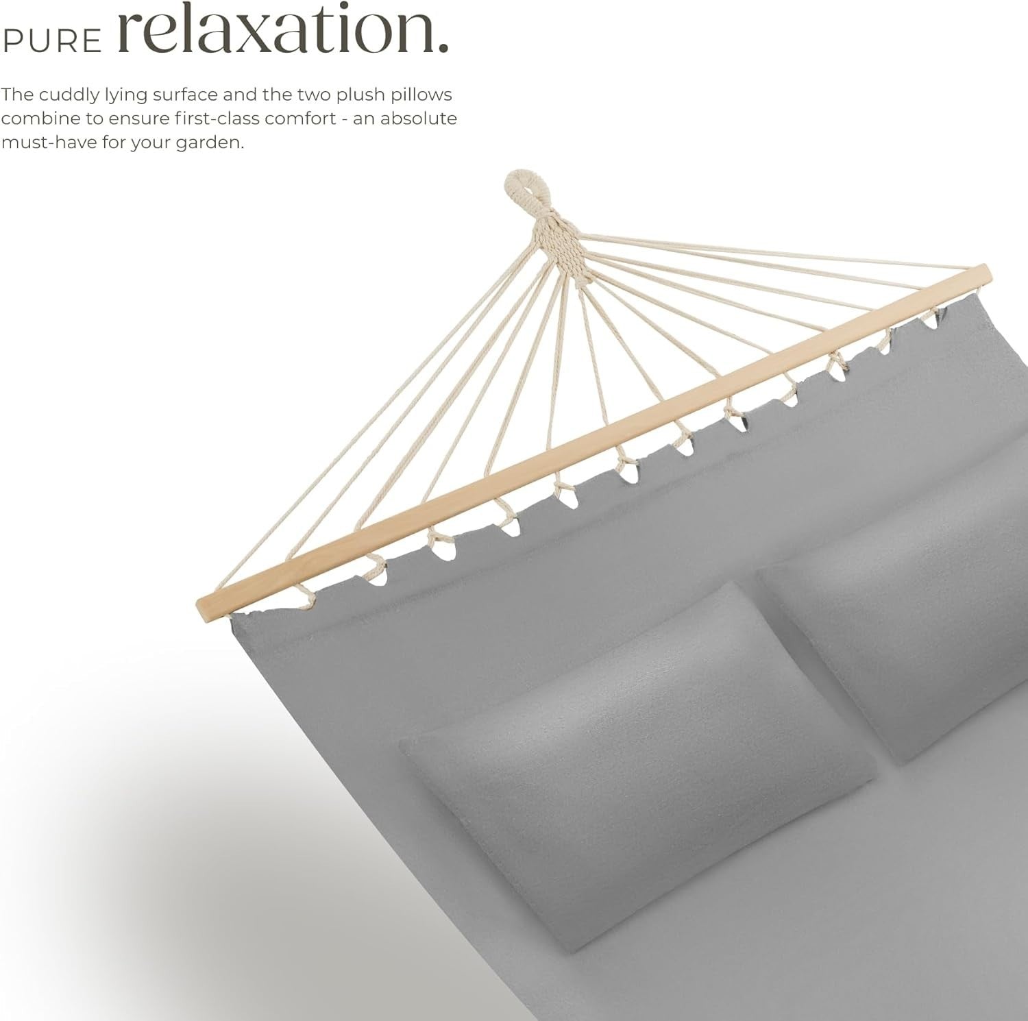 Light Grey Double Outdoor Hammock for 2 with Plush Pillows, 240kg Load