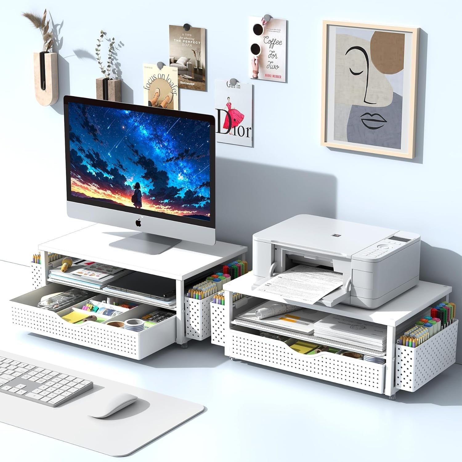 Ergonomic Desk Organizer & Monitor Stand with Drawer & Pen Holders