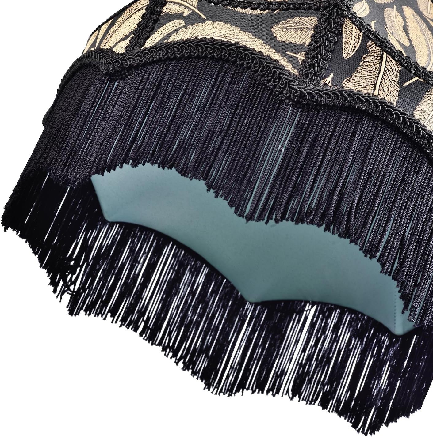 Victorian Empire Lampshade Black Jacquard Gold Leaf Tassel 30cm