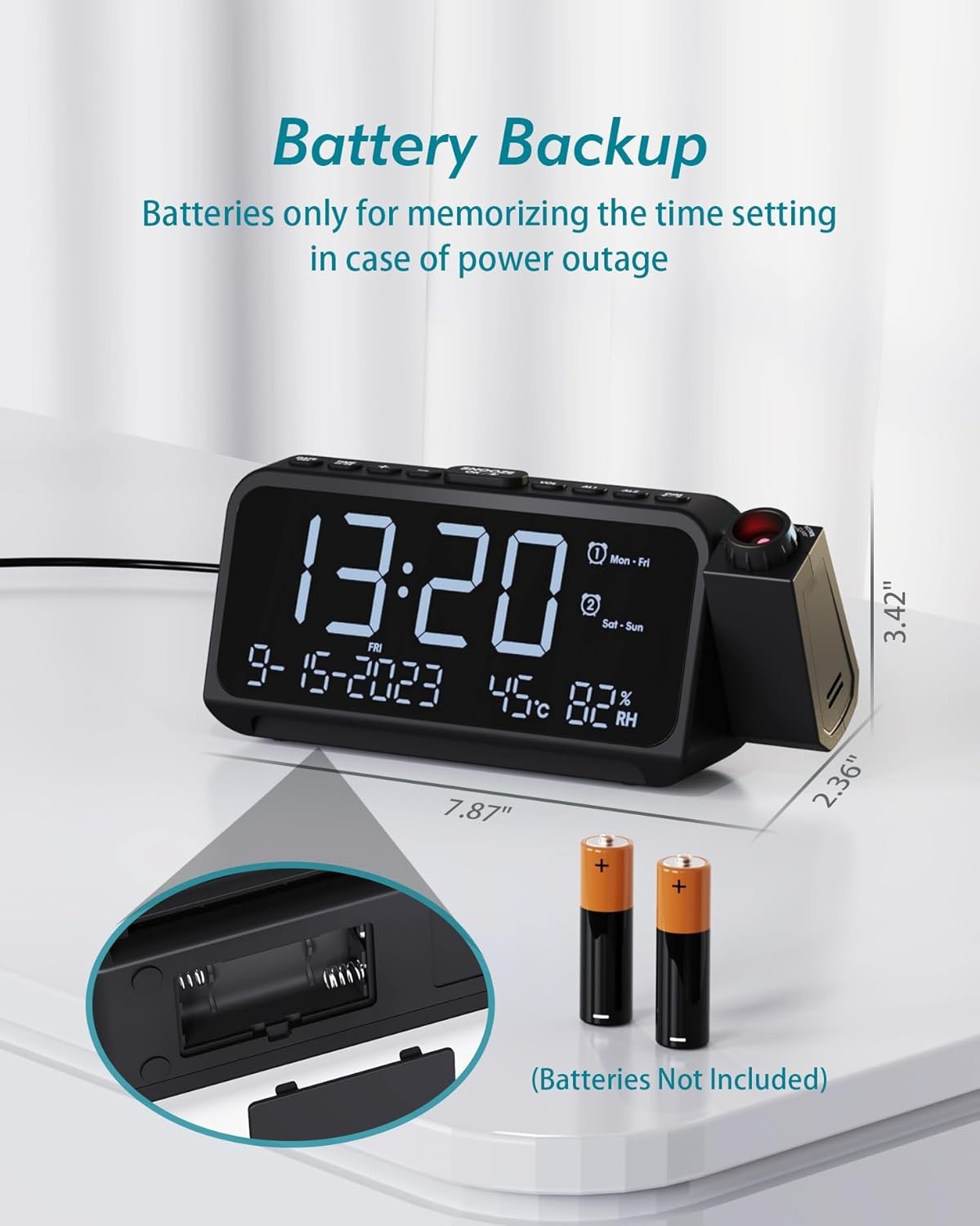 Projection Alarm Clock Ceiling Large Display Dual Alarm Temp Humidity