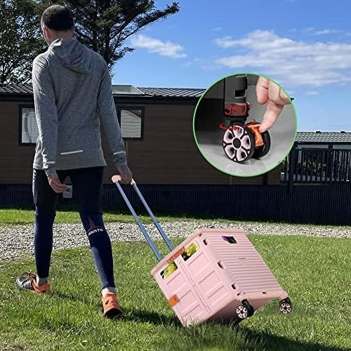 Heavy Duty Folding Shopping Cart 55kg Trolley 360° Wheels Foldable Pink