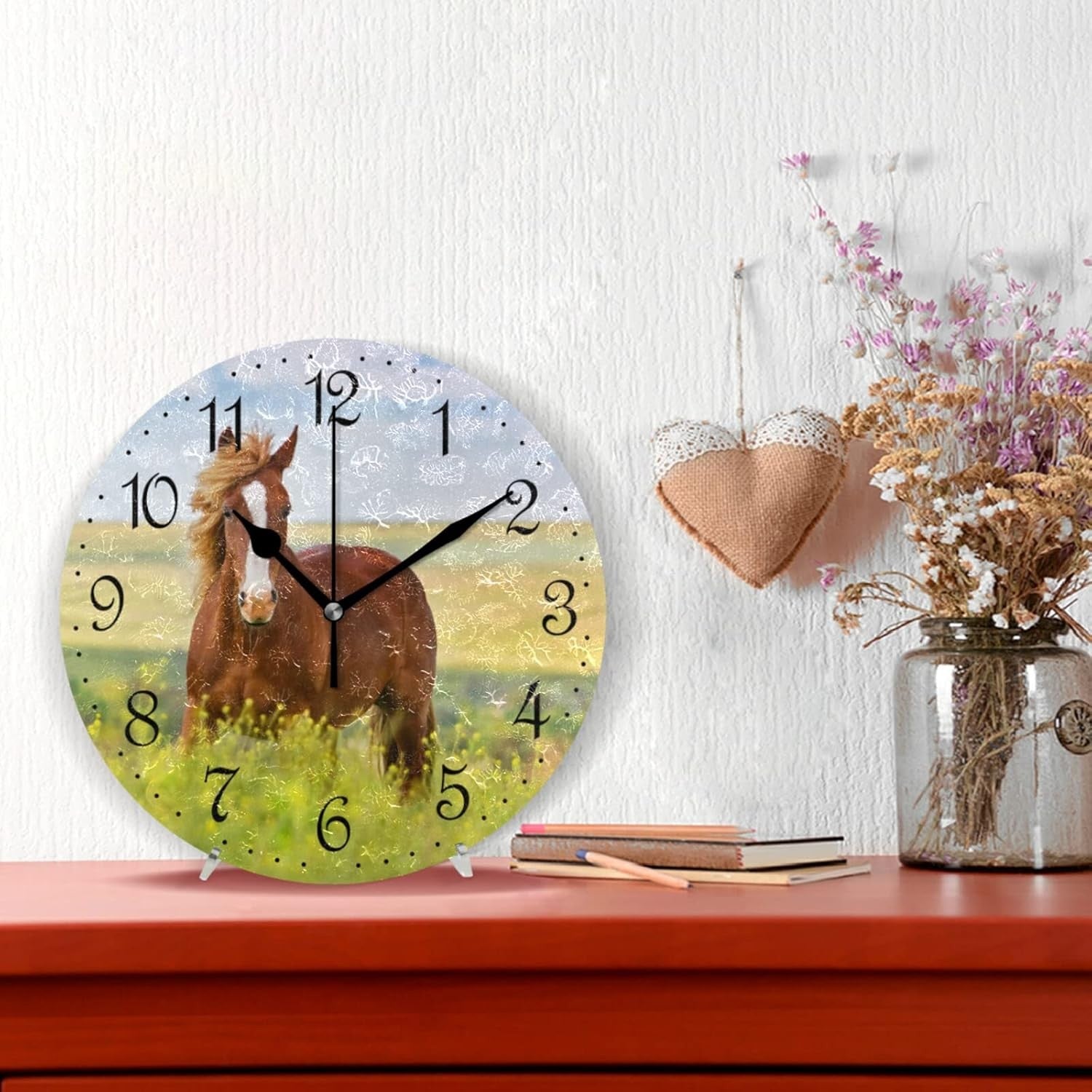 25cm Horse Wall Clock – Silent Non-Ticking Rustic Meadow Decorative Home Decor