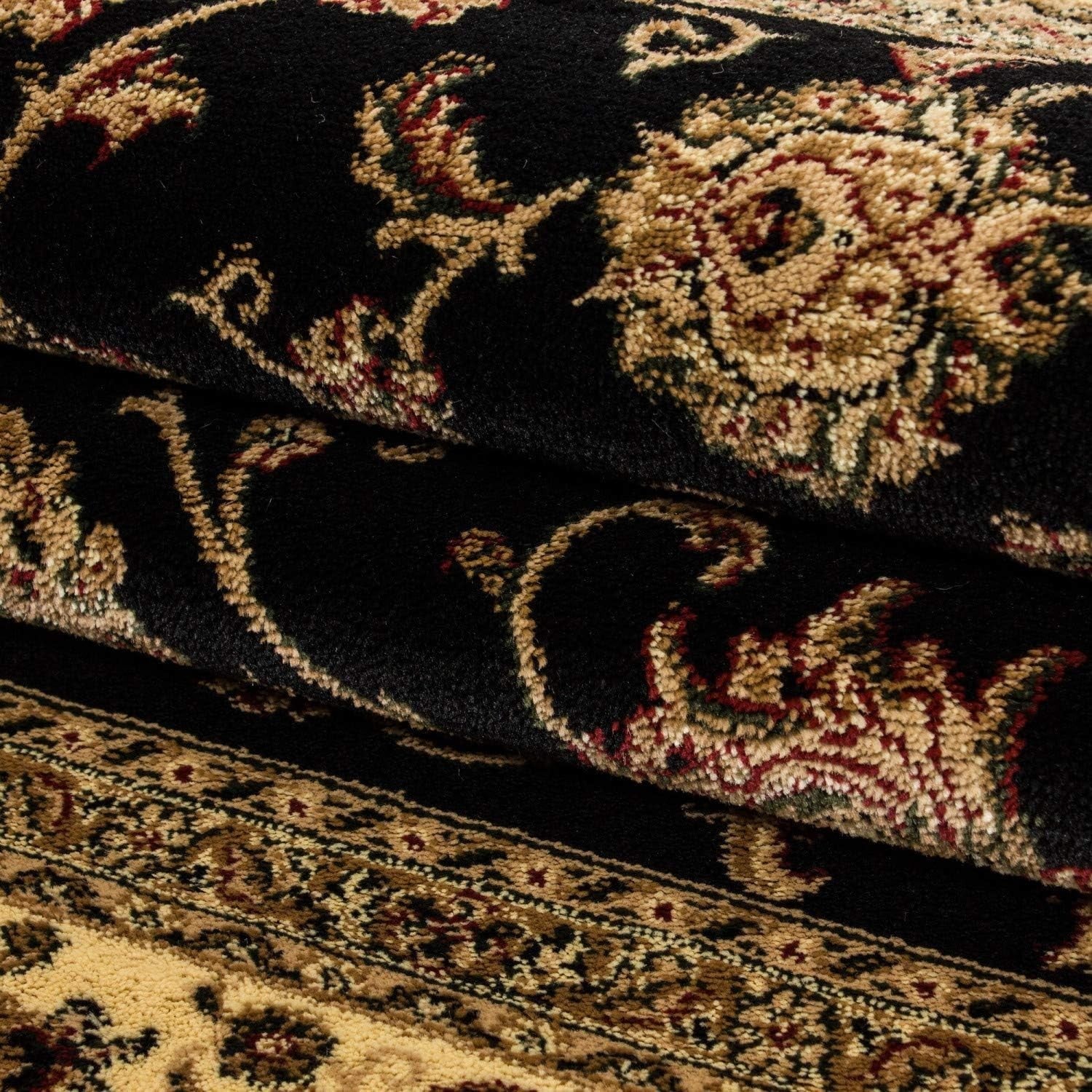 Black Oriental Area Rug 160x230cm Soft Low Pile Luxury Living Room Carpet
