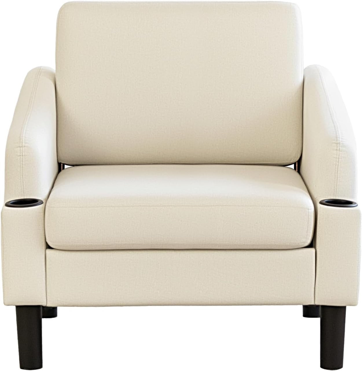 Beige Fabric Accent Armchair with Cup Holders – Comfy Living Room Seat