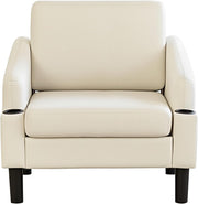 Beige Fabric Accent Armchair with Cup Holders – Comfy Living Room Seat
