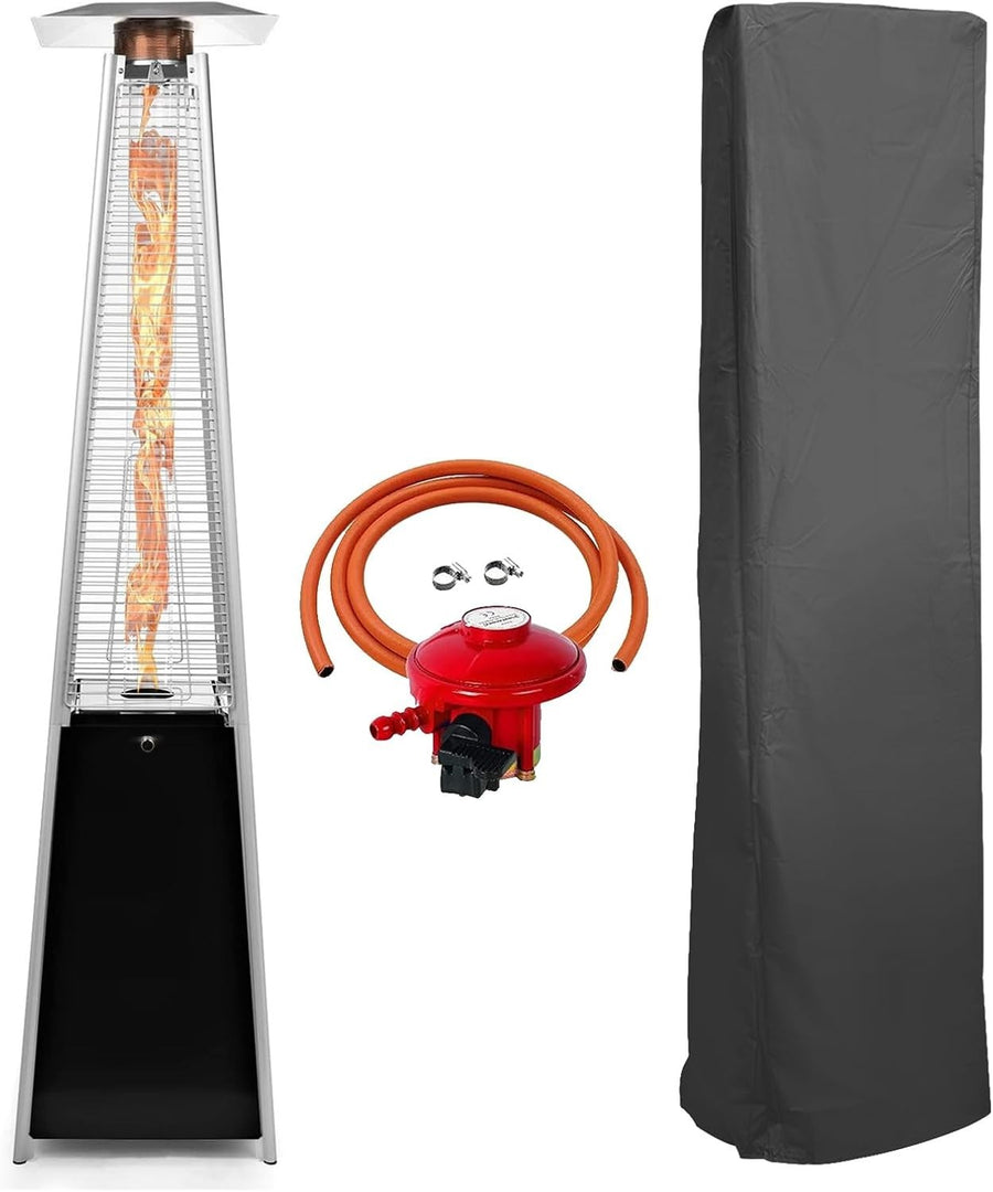 Outdoor Pyramid Gas Patio Heater 13kW Quartz Flame Tube Cover & Wheels