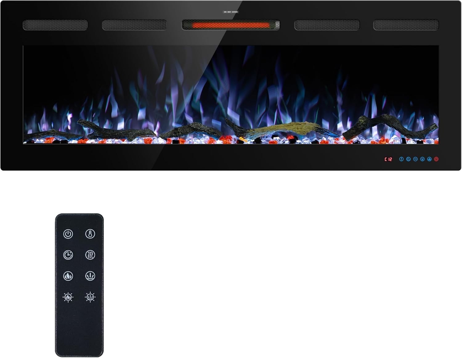 WiFi Electric Fireplace Insert 42" Recessed Wall Mount, Adjustable Flame & Timer
